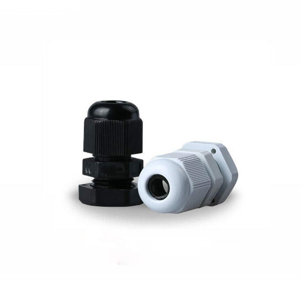 Pack of 10 Cable Glands Waterproof Cable Connectors Adjustable Cable Glands M12/M16/M20/M12L/M16L/M20L x 1.5 Black or White Nylon Plastic Glands