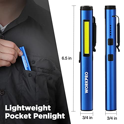 WORKPRO Rechargeable Flashlight, LED Pen Light with 365 nm UV Black Light, 450 Lumen Pocket Penlight, Magnetic Clip