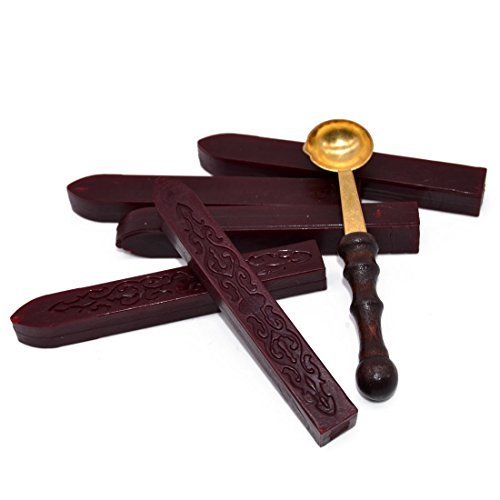 5pcs Burgundy Sealing Wax Stick + 1pcs Wax Seal Spoon for Wine Bottle Box Decoration