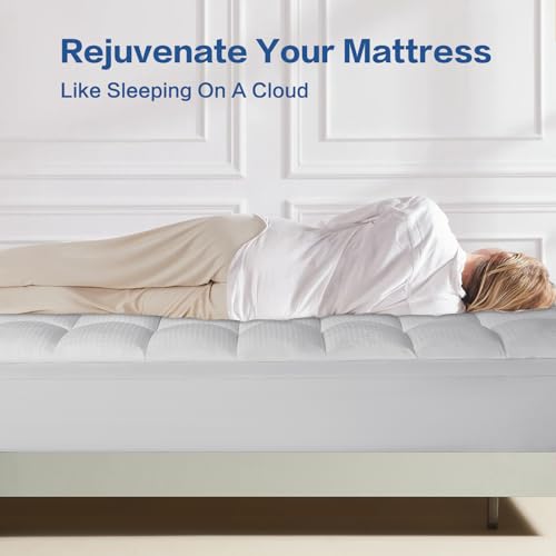 MEROUS Mattress Topper Queen Pillow Top 900GSM Extra Thick 5D+7D Ultra Soft & Breathable Mattress Pad Cover for Back Pain with 8-21 Inch Deep Pocket Overfilled Down Alternative Filling(White,Queen)