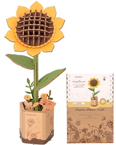 rowood 3D Puzzle DIY Wooden Flower, Artificial Flowers Model Kits to be Assembled, Craft Set for Adults, Best Home Décor and Valentine Gift Kit