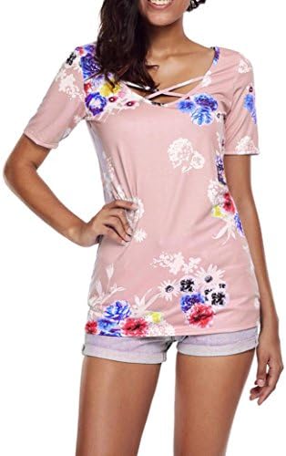 Summer Blouse, 🔥 Low Price! Clearance Familizo Ladies Floral Print Blouse Crisscross Front V-Neck Summer Casual Tops