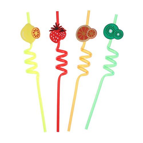 LUOEM 4PCS Hawaiian Party Straws Funny Crazy Spiral Straws Hawaiian Theme Luau Party Decoration Table BBQ Decor