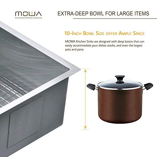 MOWA HTS2522 25" x 22" Handmade 16 Gauge Stainless Steel Top Mount Drop In Single Bowl Kitchen Sink w/Soap Dispenser, Sink Grid & Drain Strainer, 10-Inch Deep Laundry Utility Sink, Fits 27" Cabinet - Thumbnail 6