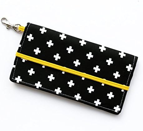 Kailo Chic Extra Large Cell Phone Wallet - B&W Swiss Cross Print with Key Clasp
