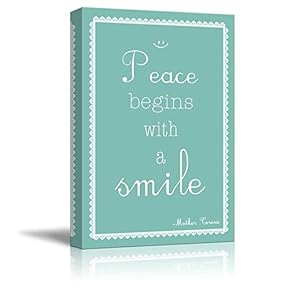 Minty with Lace Quote - Peace Begins with a Smile by Mother Theresa - Canvas Art Home Art - 12x18 inches
