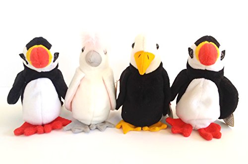 TY The Beanie Babies Collection, 4-Piece Bird Collector's Set (Baldy the Bald Eagle, Kuku the White Cockatiel and Puffer the Puff)