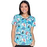 Tooniforms By Cherokee Women's V-Neck Little Mermaid Print Scrub Top