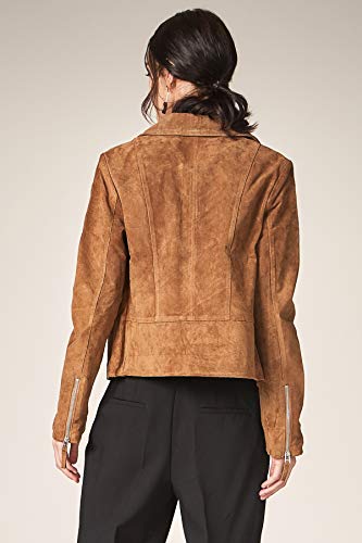 Escalier Women's Genuine Leather Jacket Suede Moto Biker Coat Coffee L - Thumbnail 6