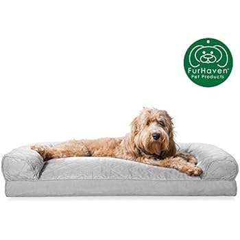 Furhaven Pet Dog Bed | Quilted Pillow Cushion Traditional Sofa-Style Living Room Couch Pet Bed w/ Removable Cover for Dogs & Cats, Silver Gray, Large