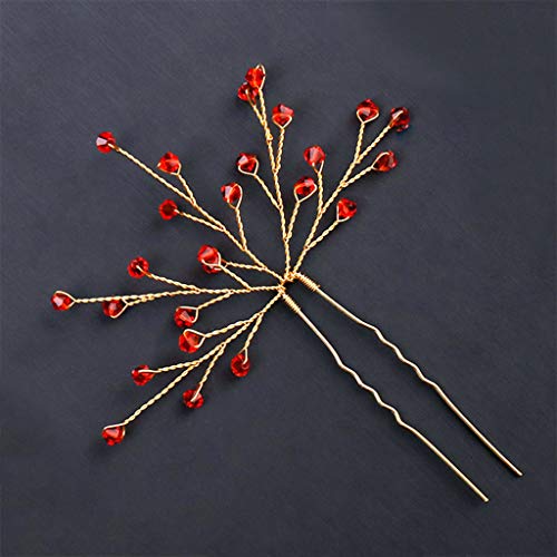 cici store Woman Bride Crystal Hairpin,Flower Alloy Headwear for Wedding Party Gift,red - Thumbnail 2