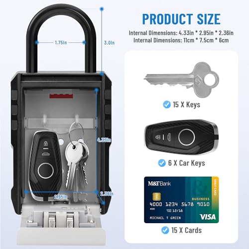 NEWIROVE Key Safe Large Key Box with Hook Waterproof Key Safe for Home, School, House for Rent, Grey