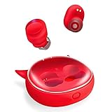 FENGJIDA True Wireless Earbuds, Red Bluetooth Earphone with USB Charging Case, HD Stereo Sound and Dual Mic