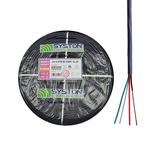 22/4 22 AWG 4 Stranded Pure Copper Conductors Unshielded Security Control Alarm Cable, UL/ETL CMP/CL3P Gray 500ft Speed Bag