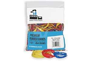 975 SUPPLY Assorted Color Rubber Bands, Rubber Band Depot Multi Color Rubber Bands, Assorted Sizes, for School, Office Or Home - 1 Pound Bag