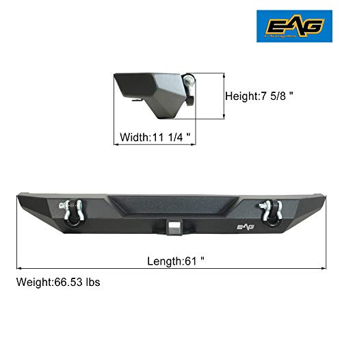 EAG Rear Bumper with DRing and Hitch Receiver Fit for 7686 Wrangler