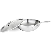 Viking 5-Ply Chef Pan, 12 Inch Stainless Steel Saute and Frying Pan with Lid, Dishwasher and Oven Safe, Induction Ready, Silver