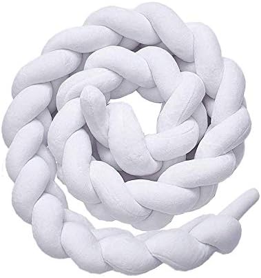 SXYHKJ Baby Crib Bumper Knotted Braided Soft Cot Bumper Braid Pillow for Crib Nursery Baby's Room Decoration Pillow Skin Soft for Baby Nursery Crib Bedding (200cm, White)