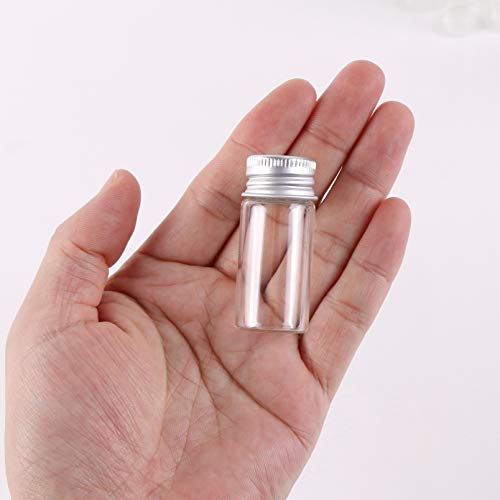 MaxMau 100 Glass Vials 10 Milliliter Small Mini Bottles Clear Empty Jars with Aluminum Top Screw Lids Message Sample Bottle Wedding Favors Decorations DIY Jewelry Accessories Liquid Hold Storage