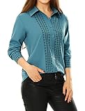 Allegra K Women's Tile Print Long Sleeves Buttoned Tunic Shirt XL Blue