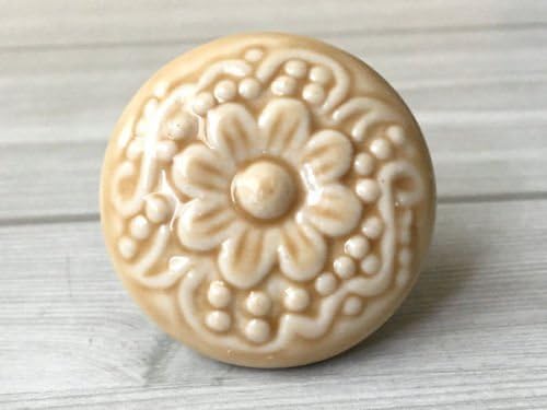 Cabinet Pull Antique, Cabinet Pulls Knob Flower Knob Cabinet Door Knobs Drawer Knob Pulls Ceramic Blue Green Beige Brown, Material ceramic (E - Beige)