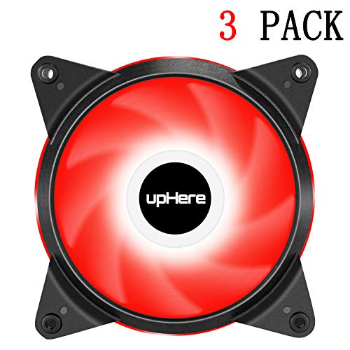 upHere 3Pack 120mm 3Pin High Airflow Quiet Edition Red LED Case Fan
