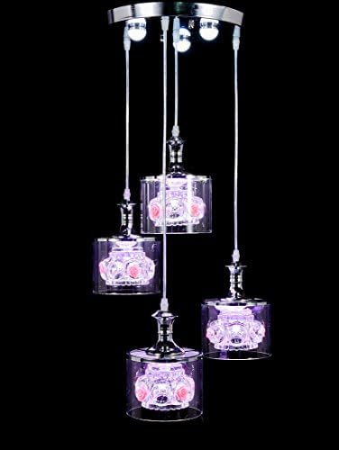 New Galaxy Modern LED Chandelier Chrome Finish Glass Shade 4-light Hanging Pendant Ceiling Lamp Fixture, Bulbs Included, #9396