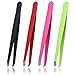 Upins 4 Pack Stainless Steel Slant Tip Tweezers for Eyebrow, Facial Hair Removal Daily Beauty Tool
