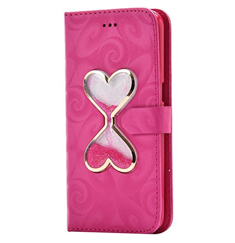 Samsung Galaxy S7 Edge Case,Auroralove Samsung S7 Edge Flowing Liquid Wallet Case 3D Cute Moving Star Glitter Rabbit PU Leather Credit Card Kickstand Cover for Samsung S7 Edge-Rose Red