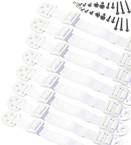 Photo 1 of Boxiki Kids Adjustable Anti-Tip Furniture Anchors for Baby Proofing and Dresser Anchoring Kit. 8 PC Wall Anchors and Earthquake Straps. Baby Safety Kit and Home Safety Furniture Straps (White)
