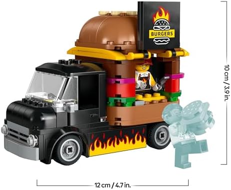 City Burger Van, Food Truck Toy for 5 Plus Year Old Boys & Girls, Vehicle Building Toys, Kitchen Playset with Vendor Minifigure and Accessories, Imaginative Play Gifts for Kids 60404