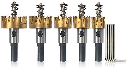 Hole Saw Arbors Tools, 5Pcs High Speed Steel HSS Drill Bits Hole Saw Sets for Wood Plastic Soft Metal Stainless Steel Aluminum Metal Alloy 16/18.5/20/25/30mm