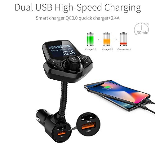 Bluetooth FM Transmitter Car, VIKASI Wireless in-Car Radio Transmitter Adapter Car Kit QC3.0 USB Car Charger, Car MP3 Music Player Support TF Card USB Flash Drive (Black)