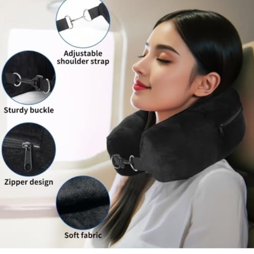 Genérico Refillable Travel Pillow with Clothes to Save Space in Suitcase - Neck Cushion for Airplane, Ryanair and Hand Luggage - Travel Pillow 75 x 18 cm (Black)