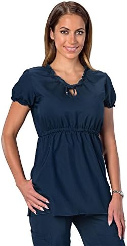 Coast Oak Clothing Women's Anti-Microbial Stretch Wrinkle & Stain Resistant Catalina Babydoll Scrub Top Navy