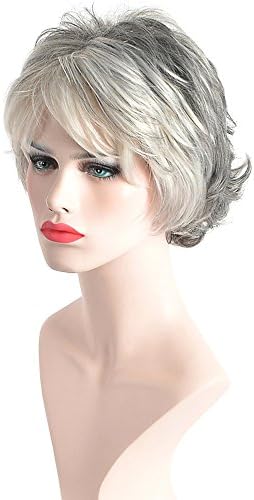 MILISI Ambre Gray Hair Short Curly Wigs for White Women - Heat Resistant Synthetic Fashion Full Wigs with Wig Cap