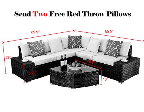 Do4U 6 PCs Outdoor Patio PE Rattan Wicker Sofa Sectional Furniture Set Conversation Set- Thick Seat Cushions & Glass Coffee Table| Patio, Backyard, Pool| Steel Frame (Beige)