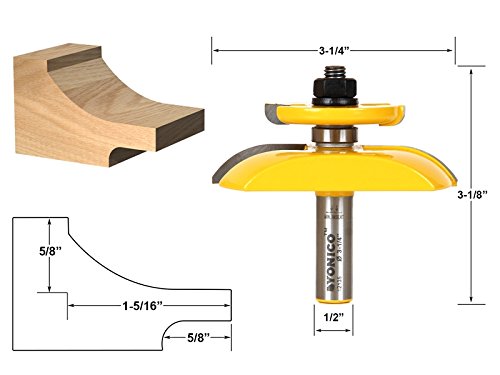 Yonico 12135 Raised Panel Router Bit with Backcutter Cove 3-1/4-Inch Diameter 1/2-Inch Shank