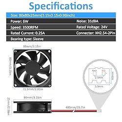 80mm 24V DC Cooling Fan CF8025 High Speed 24V 80mm