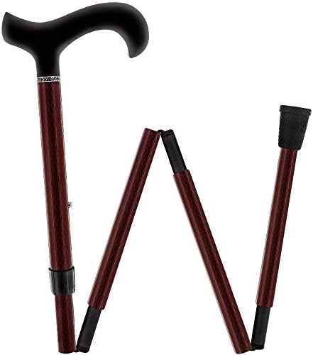 Mahagony Red Triple Wound Derby Walking Cane with Adjustable Folding Carbon Fiber Shaft and Collar