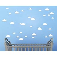 JUEKUI Set of 134 Mini Clouds Wall Decal Stickers Gold Black White Cloud Wall Decals Nursery Home Decor Vinyl Pattern Wall for Kids Rooms WS01 (White)