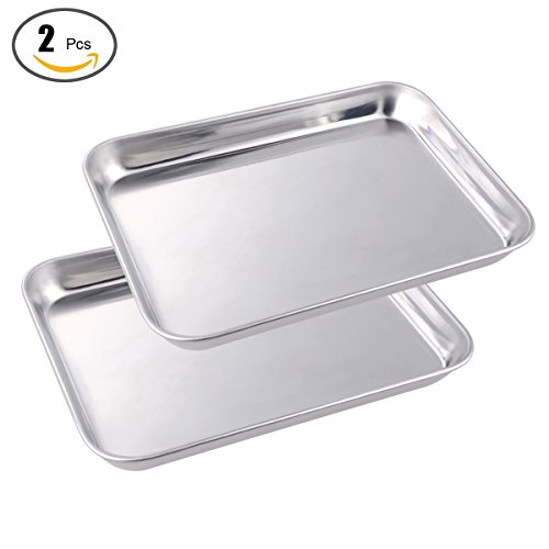 Click Here to See More Images Cookie Baking Sheet Set 2 Pieces, Stainless Steel Non-Toxic Non-Stick Oven Cookie Baking Pan Mirror Finish, Rustproof and Easy Cleaning (2pcs 15.75'')