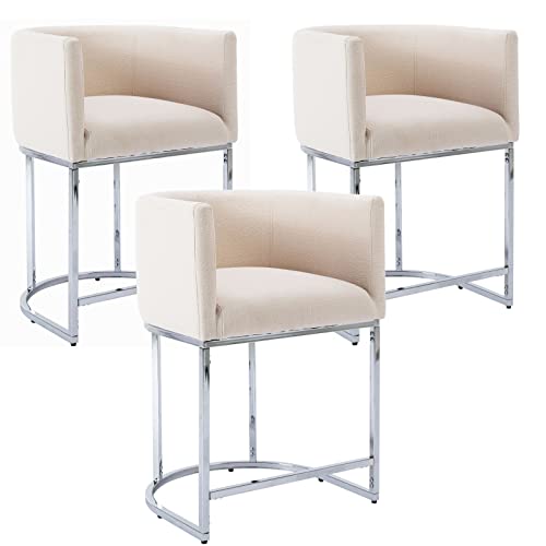 Modern Counter Height Linen Fabric Upholstered Counter Stools Set of 3