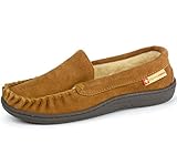 Alpine Swiss Yukon Mens Suede Shearling Slip On Moccasin Slippers Chestnut 9 M US