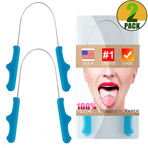 Tongue Scrapers, Tongue Cleaner 2 Pack Effective Sharper Surgical Stainless Steel Tongue Scraper for Family, Adults, Kids - Remove Bad Breath, Enjoy Better Living - with 2 Pcs Handy Carrying Case