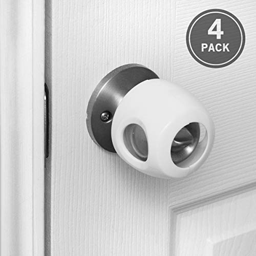 Tasmo Door Knob Handle Covers (4-Pack) | Child Proof Your Home with Easy to Install Safety Locks | Easy for Adults to Open, Impossible for Infants and Toddlers | Fits Most Standard Door Knobs | White