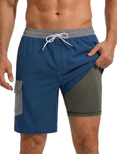 SILKWORLD Mens Swim Trunks Navy Blue