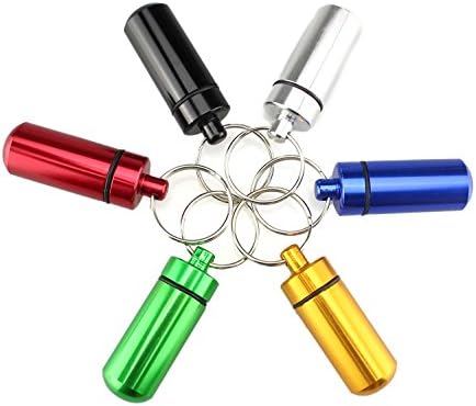 CFMY 3 Size Waterproof Aluminum Pill Box Case Capsule Bottle Cache Drug Holder Keychain Container Colorful 6pcs, /S