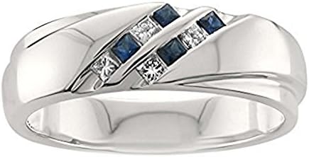 Sterling Silver Plated Princess-cut Created Simulated Diamonds &amp; Created Blue Sapphire Men's Wedding Band Ring 0.25ct Jewelry (10) Alloy