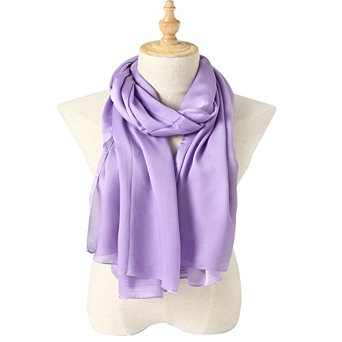 Bellonesc Silk Scarf 100% Silk Long Lightweight Sunscreen Shawls for Women (Pink Purple)